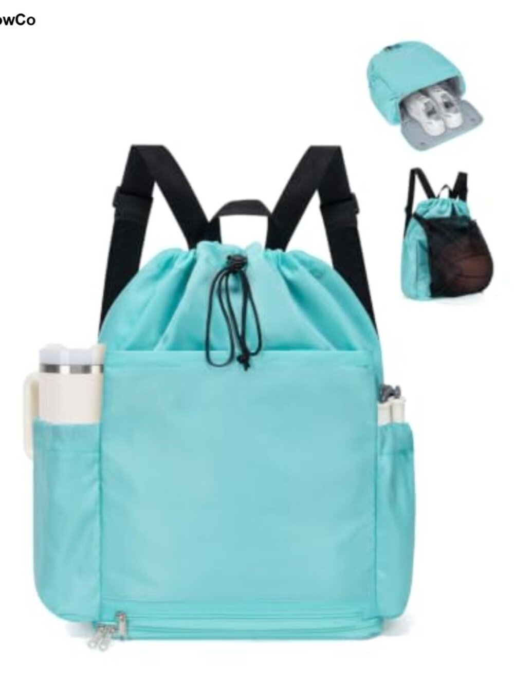 Water Resistant Drawstring Gym Backpack Shoe Wet Compartment Sports Bag